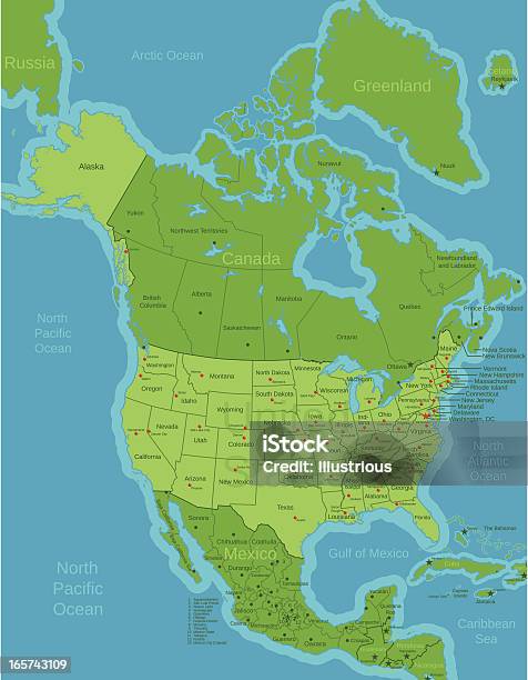 Usa Featured In North America Map Stock Illustration - Download Image Now - Canada, Map, USA