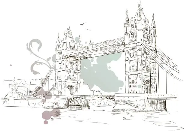 Vector illustration of Tower Bridge Drawing