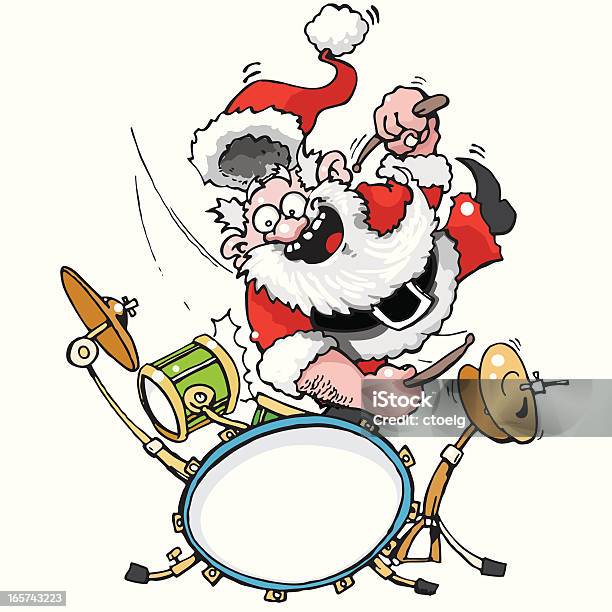 Vetores de Baterista Papai Noel e mais imagens de Papai Noel - Papai Noel, Revista em quadrinhos - Produção artística, Bateria - Instrumento de percussão