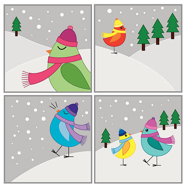 Birds in winter vector art illustration