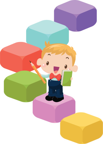 Vector illustration - Education concept: Kid holding pencil and book on Learning step.