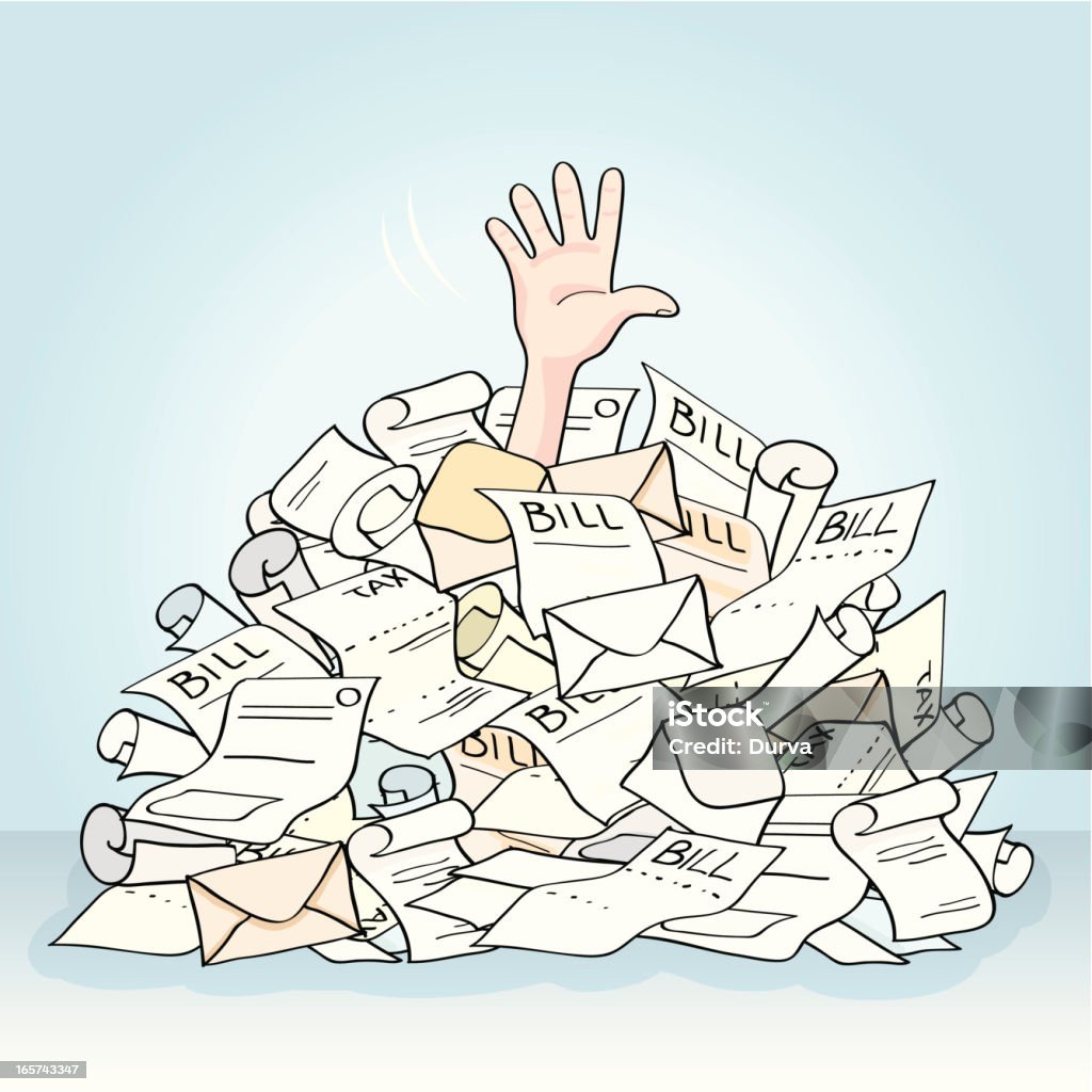 Lot of bills Conceptual illustration representation burocracy and the taxes e bills we need to pay every day. Debt stock vector