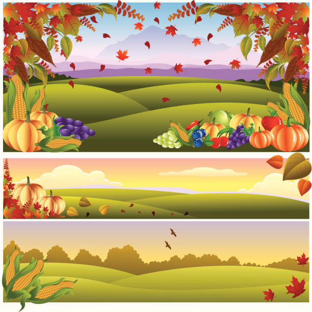 추수감사절 배너입니다/가로. - thanksgiving plum autumn apple stock illustrations