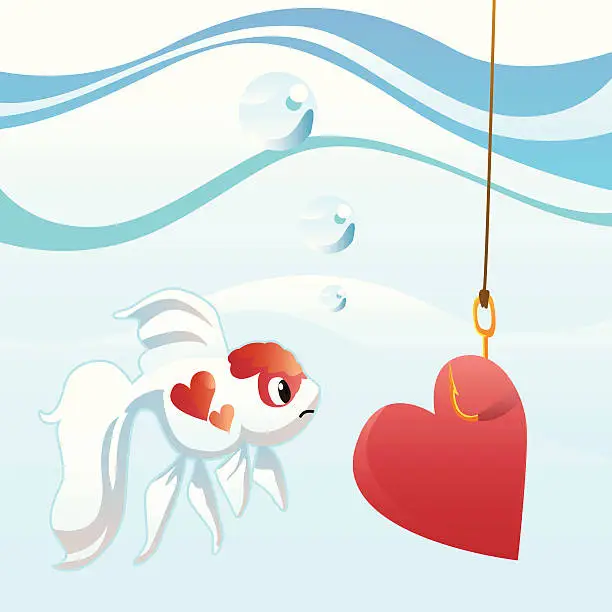 Vector illustration of Oranda Goldfish with Heart