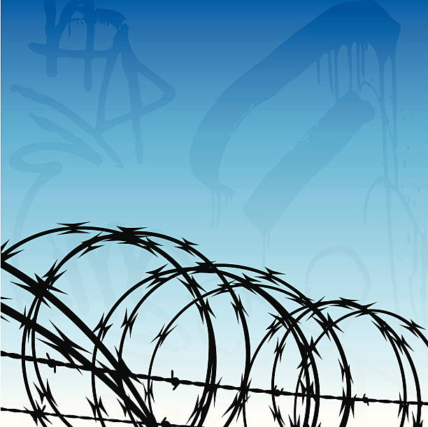 都会の刑務所背景 - razor wire点のイラスト素材／クリップアート素材／マンガ素材／アイコン素材