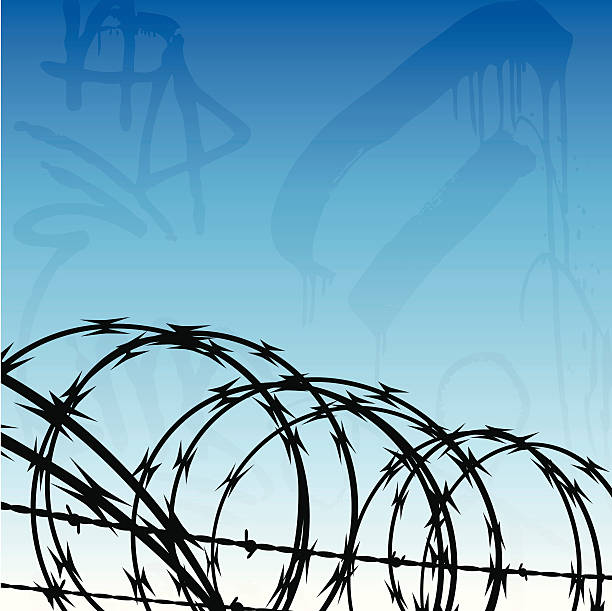 ilustrações de stock, clip art, desenhos animados e ícones de urban fundo de prisão - razor wire