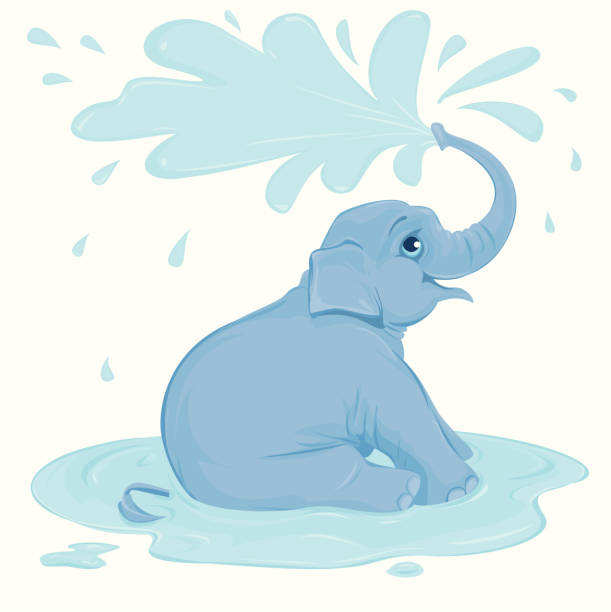 illustrations, cliparts, dessins animés et icônes de éléphant une douche - spraying water