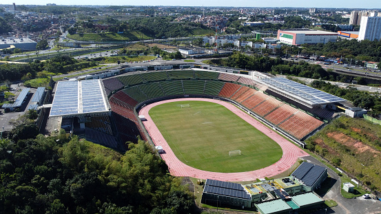 salvador, bahia, brazil - august 9, 2022: aerial view of Estadio Metropolitano Governador Roberto Santos, known as Estadio de Pituacu in Salvador.