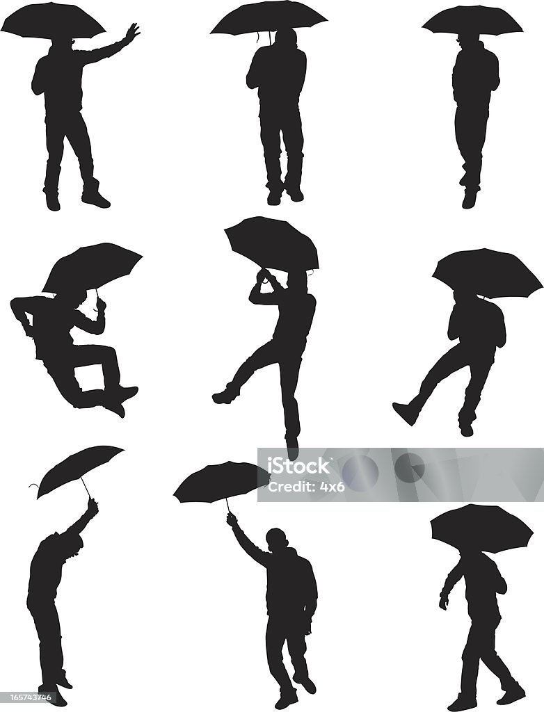 Happy-go lucky homem com um guarda-chuva - Royalty-free A caminho arte vetorial