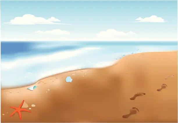 Vector illustration of footsteps on beach