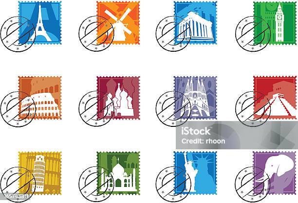 Landmark Briefmarken Iconset Stock Vektor Art und mehr Bilder von London - England - London - England, Paris, Rom - Italien