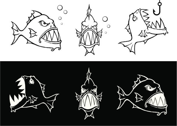 illustrations, cliparts, dessins animés et icônes de faim piranha - piranha