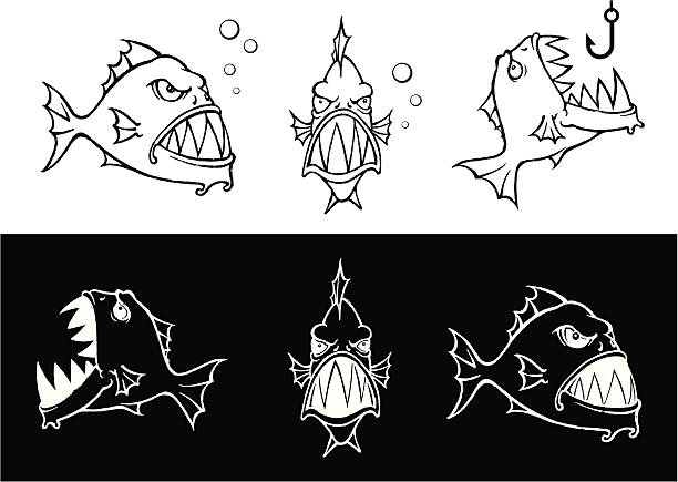 illustrazioni stock, clip art, cartoni animati e icone di tendenza di affamato piranha - piranha