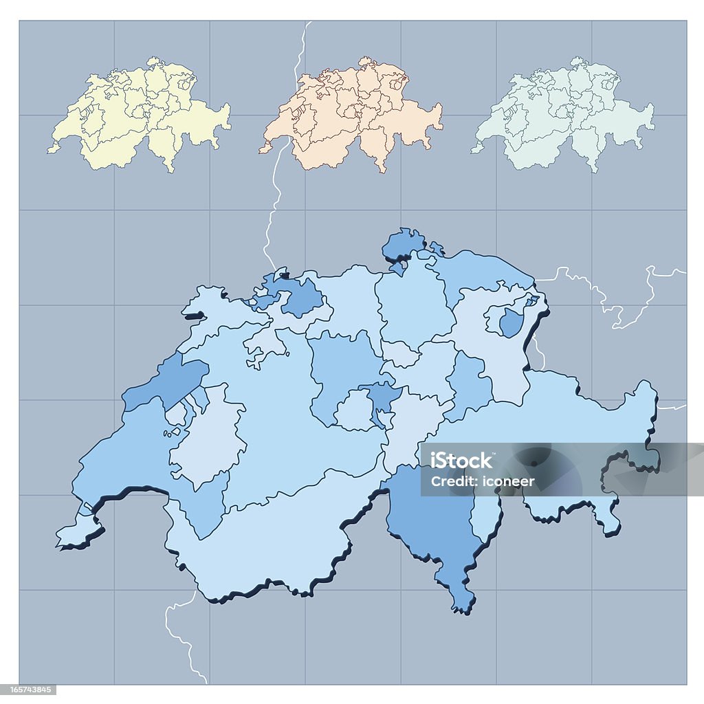 Szwajcaria mapa i otoczenia - Grafika wektorowa royalty-free (Bazylea)