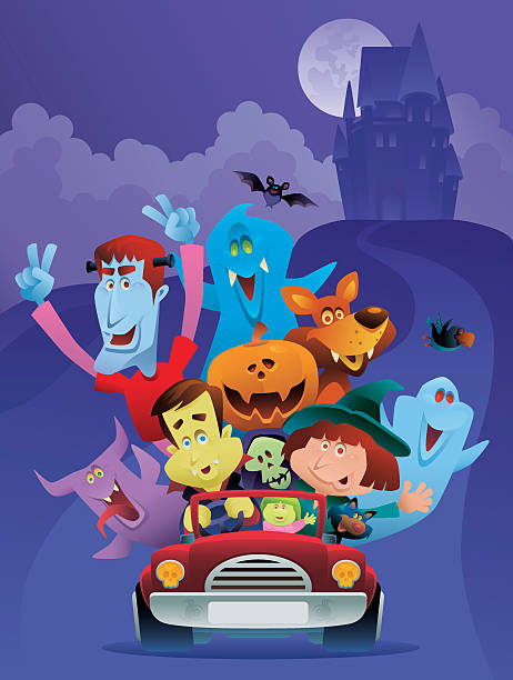ilustraciones, imágenes clip art, dibujos animados e iconos de stock de happy halloween - vampire vampiress little girls cartoon