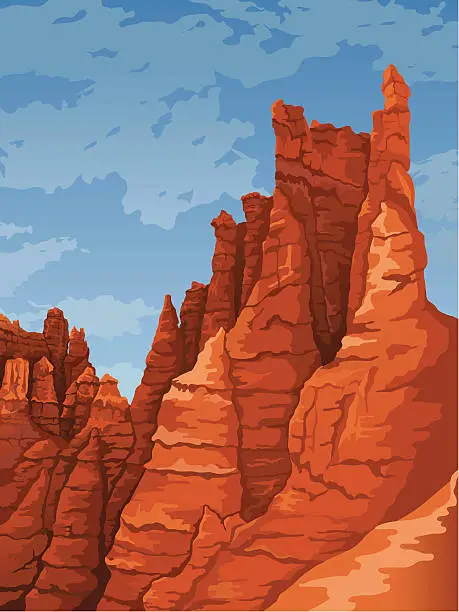 Vector illustration of Portrait of stone formations at Bryce Canyon National Park