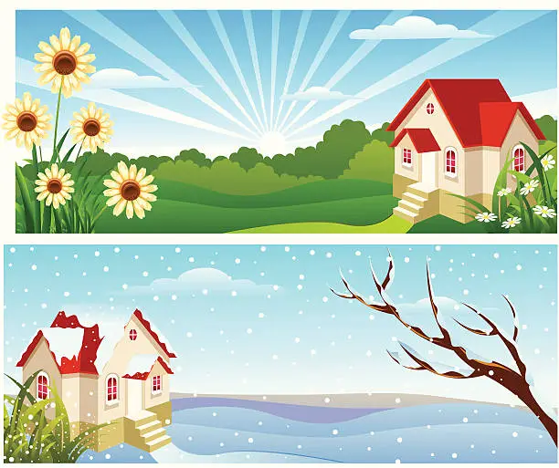 Vector illustration of Summer and Winter/Banner