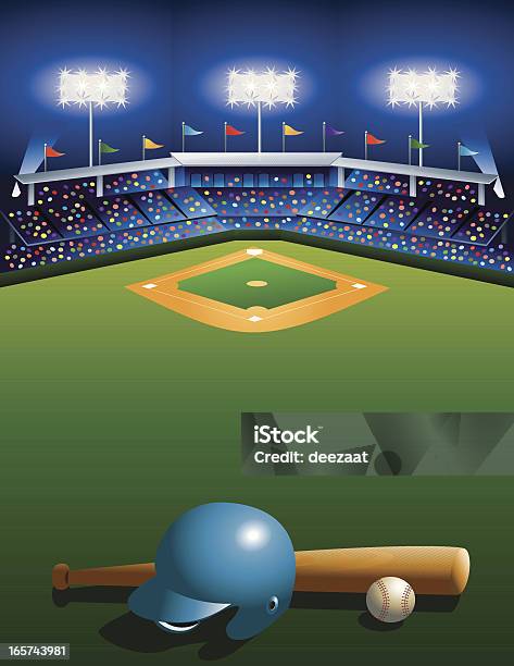밤 Ballgame 야구의 내야에 대한 스톡 벡터 아트 및 기타 이미지 - 야구의 내야, 야구, 야구공