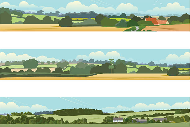 Landscape banners 3 horizontal banners with a rural landscape theme. house uk countryside stock illustrations