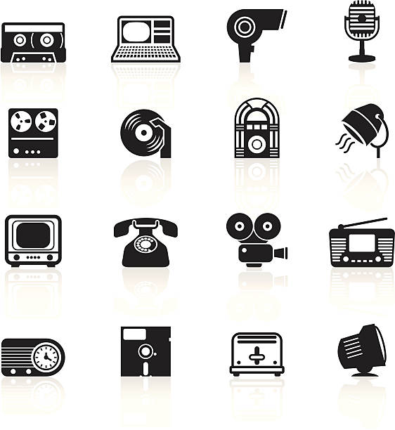 schwarze symbole-retro-elektronik - jukebox icon stock-grafiken, -clipart, -cartoons und -symbole