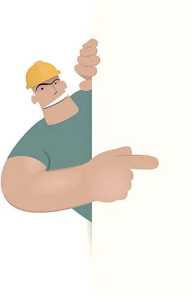 Vector illustration of Blank sign - Construction Worker (pointing by index finger)