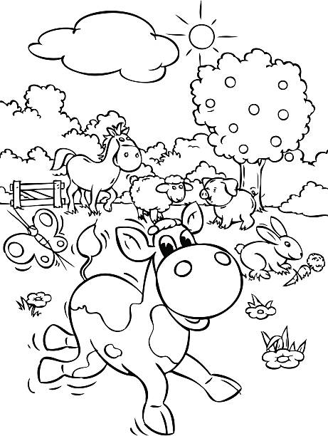 Farm Animals Illustration of Farm animals. colouring stock illustrations