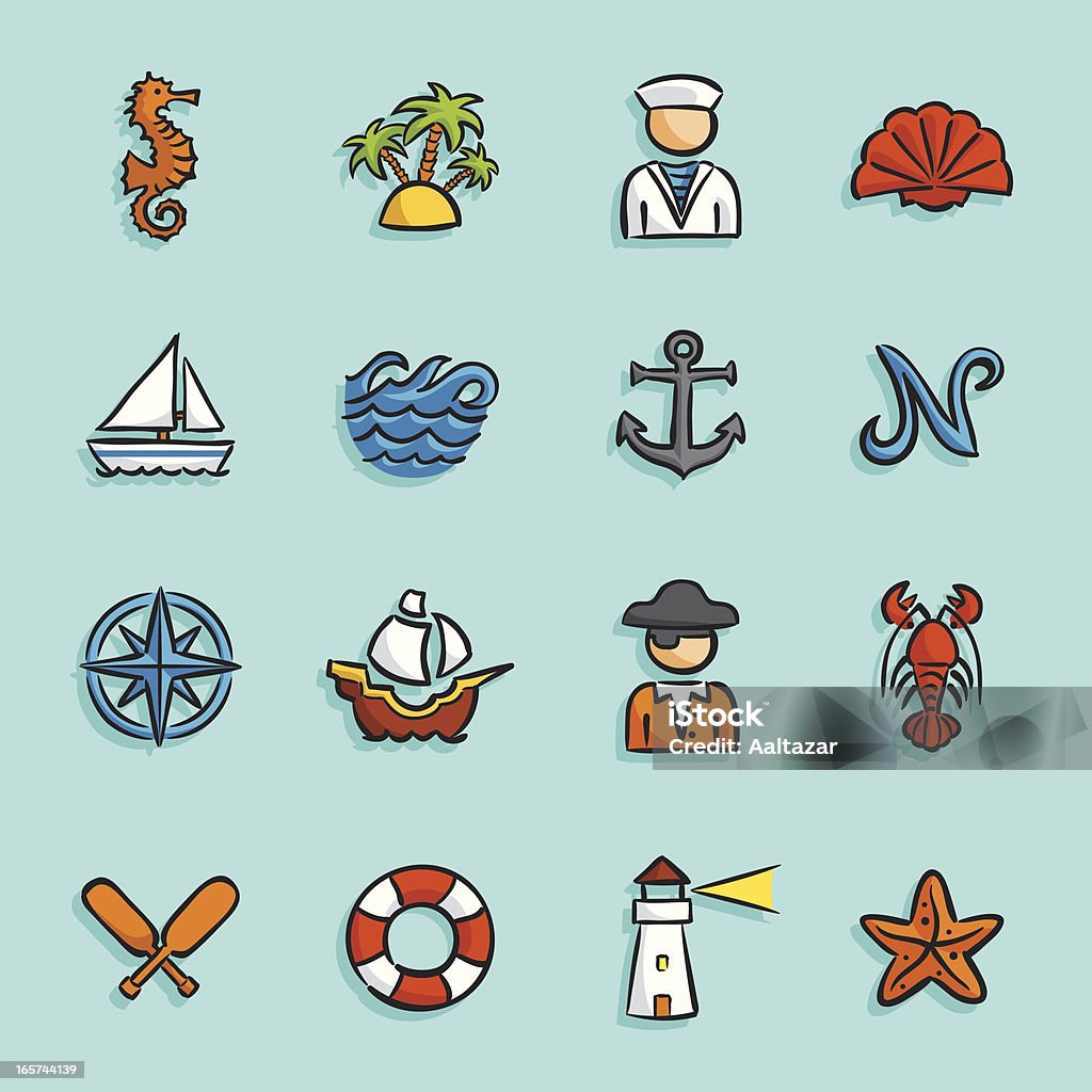 Iconos de dibujos animados de náutica - arte vectorial de Isla libre de derechos