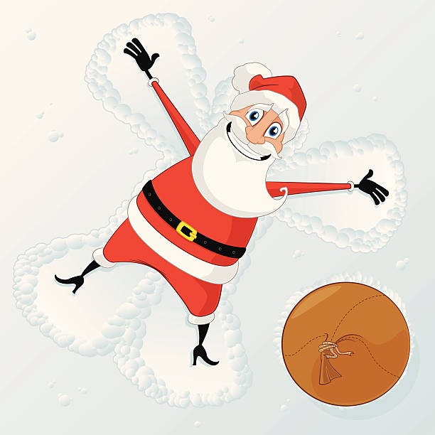 Santa Claus - Snow Angel Fully editable vector illustration of a cartoon santa claus making a snow angel. making snow angels stock illustrations