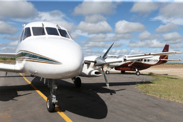 juazeiro, bahia, brazil - april 4, 2023: view of Embraer EMB-110 Bandeirante aircraft from Abaeta Taxi Aereo.