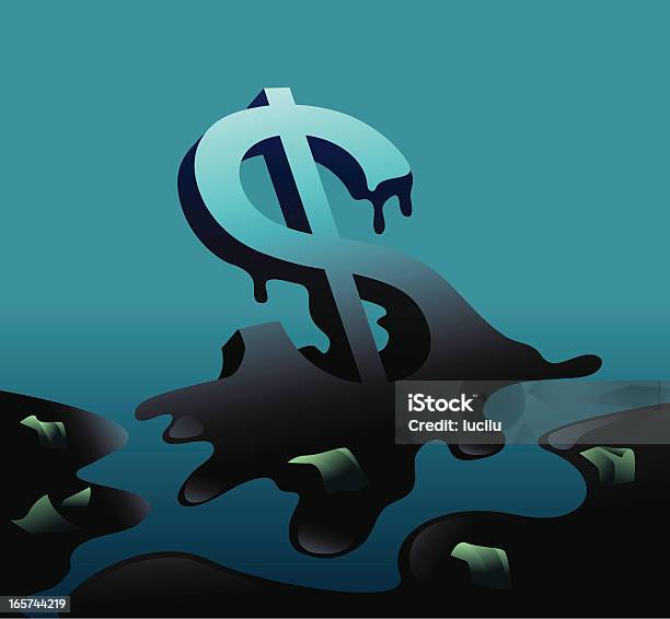 Доллар В Oil Spill — стоковая векторная графика и другие изображения на тему Разлив нефти - Разлив нефти, Валюта, Символ доллара