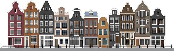 häusern am kanal in amsterdam - amsterdam stock-grafiken, -clipart, -cartoons und -symbole