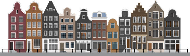 ilustraciones, imágenes clip art, dibujos animados e iconos de stock de casas canal de ámsterdam - amsterdam