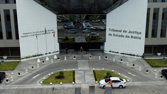 salvador, bahia, brazil - august 30, 2023: Aerial view of the Court of Justice of Bahia - TJ-BA building. Licalized in the Administrative Center of Bahia, in the city of Salvador.