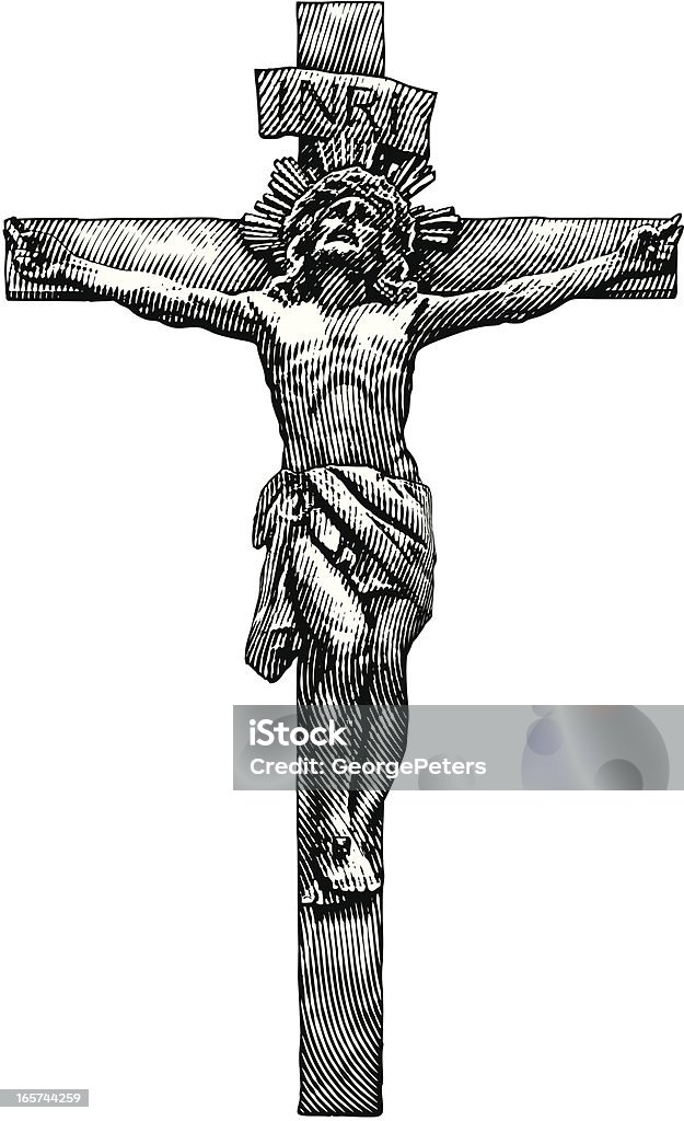 Jesus Crucifixion Engraving-style illustration of The Crucifixion. Fully editable vector art. Crucifix stock vector