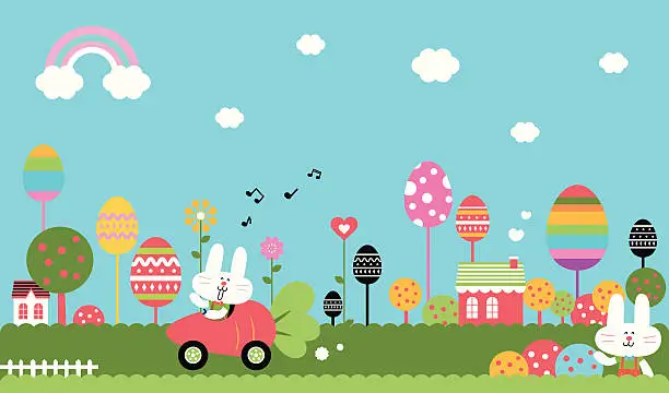 Vector illustration of Wonderful Easter Bunny World