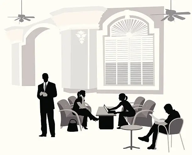 Vector illustration of Meeting In The Lobby Vector Silhouette