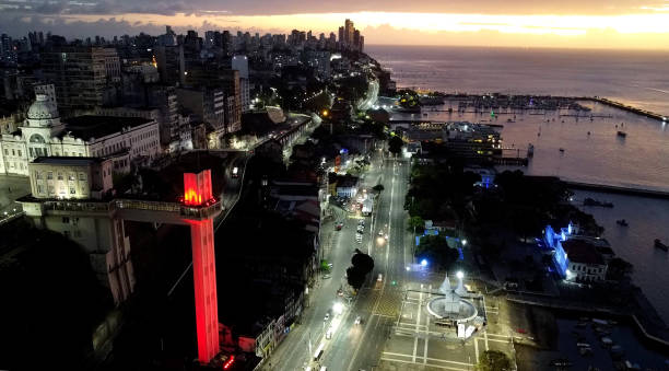 salvador, bahia, brazil - december 31, 2022: aerial view of Elevador Lacerda, Salvador city postcard.