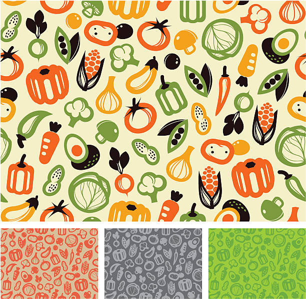シームレスパターンの野菜 - eggplant vegetable food white background点のイラスト素材／クリップアート素材／マンガ素材／アイコン素材