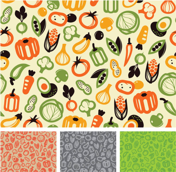 ilustrações de stock, clip art, desenhos animados e ícones de sem costura padrão-vegetais - carrot seamless food vegetable