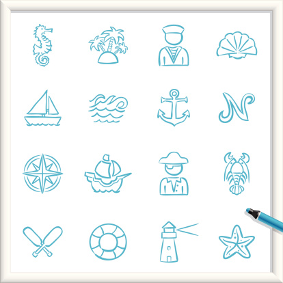Illustration of Nautical Icons. The icons are made of flat shapes, no brushes and strokes.