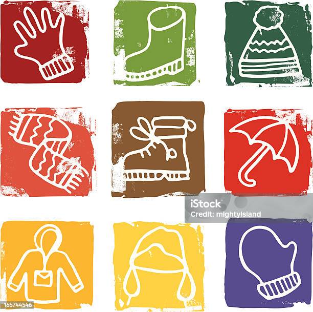 Winter Clothing Grunge Blocks Stock Illustration - Download Image Now - Bobble Hat, Boot, Clothing