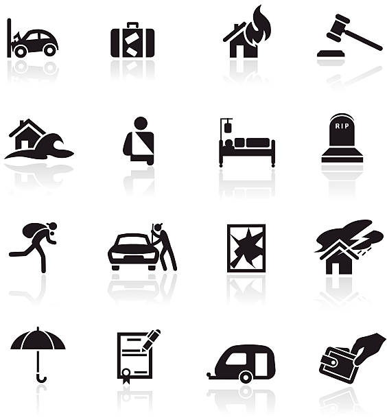 보험 아이콘 세트 - auto accidents symbol insurance computer icon stock illustrations