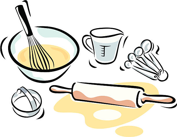ilustraciones, imágenes clip art, dibujos animados e iconos de stock de hornear suministros de - mixing bowl