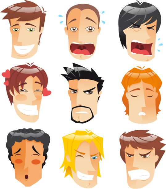 avatar profil-avatare menschlicher kopf personen vorderansicht männer gesichter - flat character stock-grafiken, -clipart, -cartoons und -symbole