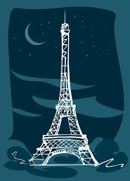 Vector illustration of Eiffel Tower at night, Paris