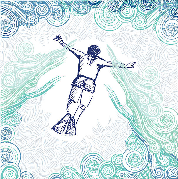 ilustrações, clipart, desenhos animados e ícones de mergulhador rabisco - bodysurfing