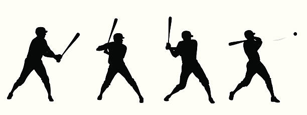 ilustraciones, imágenes clip art, dibujos animados e iconos de stock de baseballswing - baseball silhouette baseball player sport