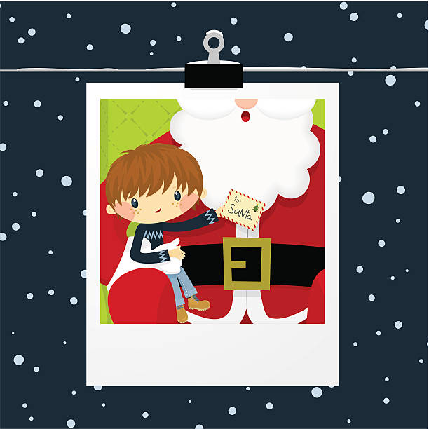 ilustrações, clipart, desenhos animados e ícones de natal, menino e papai noel foto - 3 6 months