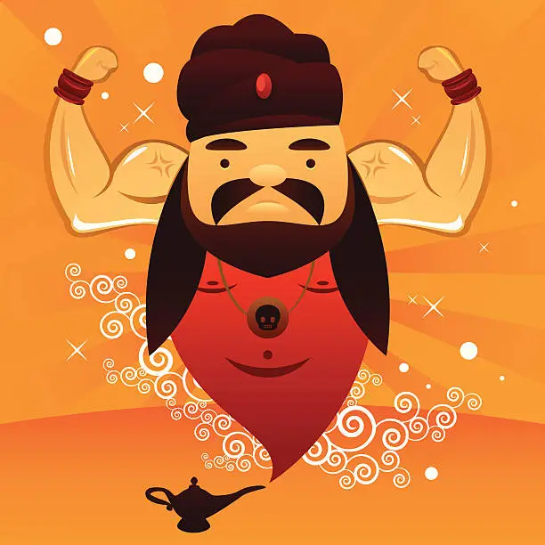 Vector illustration of Genie of the lamp - warm colors