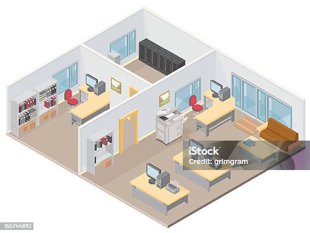 Vetores de Isometric Escritório e mais imagens de Escritório - Escritório, Projeção isométrica, Interior